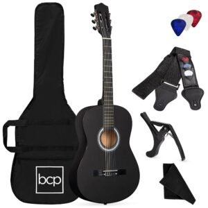 Best Choice Products 38in Beginner All Wood Acoustic Guitar Starter Kit w/Gig Bag, 6 Celluloid Picks, Nylon Strings, Capo, Cloth, Strap w/Pick Holder - Matte Black Best Choice Products 38in Beginner All Wood Acoustic Guitar Starter Kit w/Gig Bag, 6 Celluloid Picks, Nylon Strings, Capo, Cloth, Strap w/Pick Holder - Matte Black