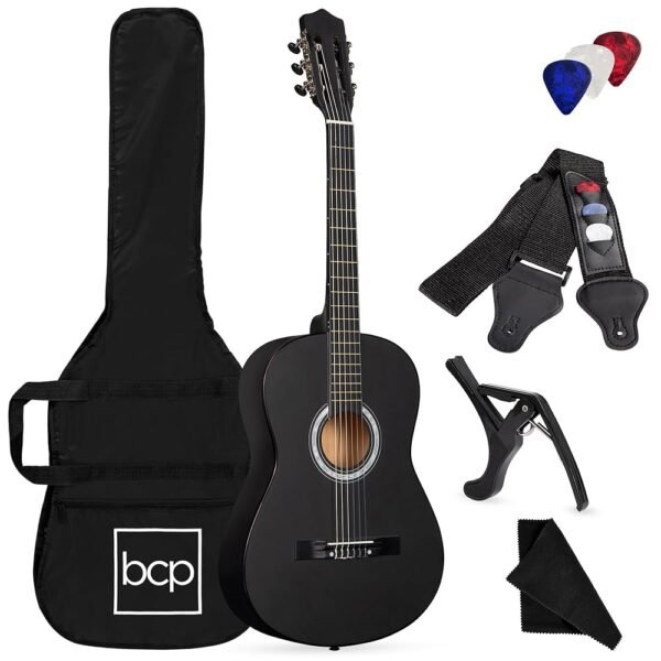 Best Choice Products 38in Beginner All Wood Acoustic Guitar Starter Kit w/Gig Bag, 6 Celluloid Picks, Nylon Strings, Capo, Cloth, Strap w/Pick Holder - Matte Black Best Choice Products 38in Beginner All Wood Acoustic Guitar Starter Kit w/Gig Bag, 6 Celluloid Picks, Nylon Strings, Capo, Cloth, Strap w/Pick Holder - Matte Black
