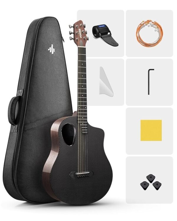 Donner Carbon X Wood Acoustic Guitar Beginner & Intermediate Learner Kits - Carbon Fiber Top, Wooden Bowl, 38" Durable Solid Guitar with Case, Strap, Steel-String RISING-G1... Donner Carbon X Wood Acoustic Guitar Beginner & Intermediate Learner Kits - Carbon Fiber Top, Wooden Bowl, 38" Durable Solid Guitar with Case, Strap, Steel-String RISING-G1...
