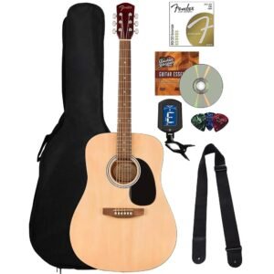 Fender Dreadnought Acoustic Guitar - Natural Bundle with Gig Bag, Tuner, Strap, Strings, Picks, Fender Play Online Lessons, and Austin Bazaar Instructional DVD Fender Dreadnought Acoustic Guitar - Natural Bundle with Gig Bag, Tuner, Strap, Strings, Picks, Fender Play Online Lessons, and Austin Bazaar Instructional DVD