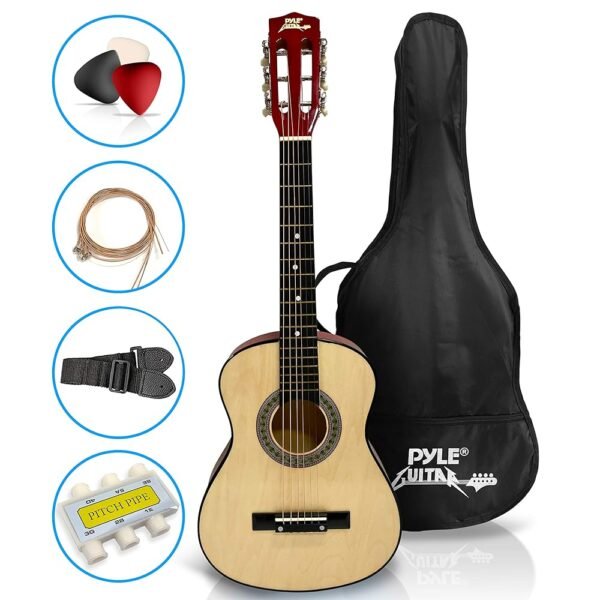 Pyle 30" Beginner Classical Acoustic Guitar - Linden Wood with Case, Strap, Tuner, Picks - Great for Beginners
