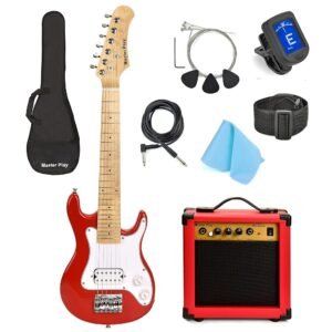 30 Inch Electric Guitar,For Kids/beginner With Complete Starter Kit, 20 Watt Amp, 6 Extra String, Picks, Gig Bag, Shoulder Strap, Digital tuner, Cable, Wash Cloth Red 30 Inch Electric Guitar,For Kids/beginner With Complete Starter Kit, 20 Watt Amp, 6 Extra String, Picks, Gig Bag, Shoulder Strap, Digital tuner, Cable, Wash Cloth Red