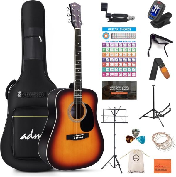 ADM Dreadnought Acoustic Guitar Kit Review Best Beginner Bundle with Free Lesson Sunburst ADM Dreadnought Acoustic Guitar Kit Review Best Beginner Bundle with Free Lesson Sunburst