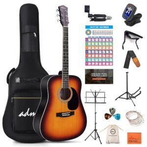 ADM Dreadnought Acoustic Guitar Kit with Free Lesson for Beginner Adult Teen Full Size Acustica Guitarra Starter Bundle Set w/Bag Strap Tuner Capo Pickguard Music Stand Right... ADM Dreadnought Acoustic Guitar Kit with Free Lesson for Beginner Adult Teen Full Size Acustica Guitarra Starter Bundle Set w/Bag Strap Tuner Capo Pickguard Music Stand Right...