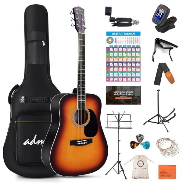 ADM Dreadnought Acoustic Guitar Kit with Free Lesson for Beginner Adult Teen Full Size Acustica Guitarra Starter Bundle Set w/Bag Strap Tuner Capo Pickguard Music Stand Right... ADM Dreadnought Acoustic Guitar Kit with Free Lesson for Beginner Adult Teen Full Size Acustica Guitarra Starter Bundle Set w/Bag Strap Tuner Capo Pickguard Music Stand Right...