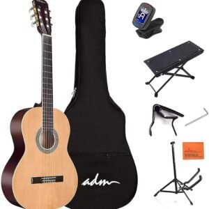 ADM Full Size Classical Nylon Strings Acoustic Guitar 29 x 75x 50mm Classic Guitarra Starter Bundle for Adult with Free Lessons, Gig Bag, Tuner, Footstool, Kids Student Beginner... ADM Full Size Classical Nylon Strings Acoustic Guitar 29 x 75x 50mm Classic Guitarra Starter Bundle for Adult with Free Lessons, Gig Bag, Tuner, Footstool, Kids Student Beginner...