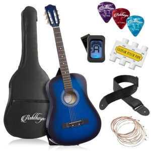 Ashthorpe 38-inch Beginner Acoustic Guitar Package (Blue), Basic Starter Kit w/Gig Bag, Strings, Strap, Tuner, Pitch Pipe, Picks Ashthorpe 38-inch Beginner Acoustic Guitar Package (Blue), Basic Starter Kit w/Gig Bag, Strings, Strap, Tuner, Pitch Pipe, Picks