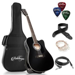 Ashthorpe Full-Size Cutaway Thinline Acoustic-Electric Guitar Package - Premium Tonewoods - Black Ashthorpe Full-Size Cutaway Thinline Acoustic-Electric Guitar Package - Premium Tonewoods - Black