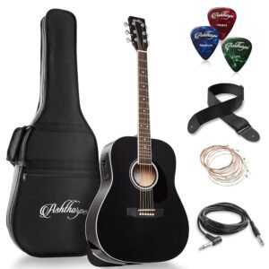 Ashthorpe Full-Size Dreadnought Acoustic-Electric Guitar Bundle - Premium Tonewoods - Black Ashthorpe Full-Size Dreadnought Acoustic-Electric Guitar Bundle - Premium Tonewoods - Black