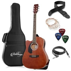 Ashthorpe Full-Size Left-Handed Dreadnought Cutaway Acoustic-Electric Guitar Bundle - Premium Tonewoods - Brown Ashthorpe Full-Size Left-Handed Dreadnought Cutaway Acoustic-Electric Guitar Bundle - Premium Tonewoods - Brown