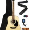 Barcelona D500 Dreadnought Acoustic Guitar - Natural Bundle with Gig Bag, Strings, Tuner, Strap, Picks, Fender Play Online Lessons, Austin Bazaar Instructional DVD, and... Barcelona D500 Dreadnought Acoustic Guitar - Natural Bundle with Gig Bag, Strings, Tuner, Strap, Picks, Fender Play Online Lessons, Austin Bazaar Instructional DVD, and...
