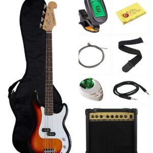 Beginner Series Bass Guitar Bundle with 15-Watt Amp, Gig Bag, Instrument Cable, Strap, Picks, and Polishing Cloth - Sunburst Beginner Series Bass Guitar Bundle with 15-Watt Amp, Gig Bag, Instrument Cable, Strap, Picks, and Polishing Cloth - Sunburst
