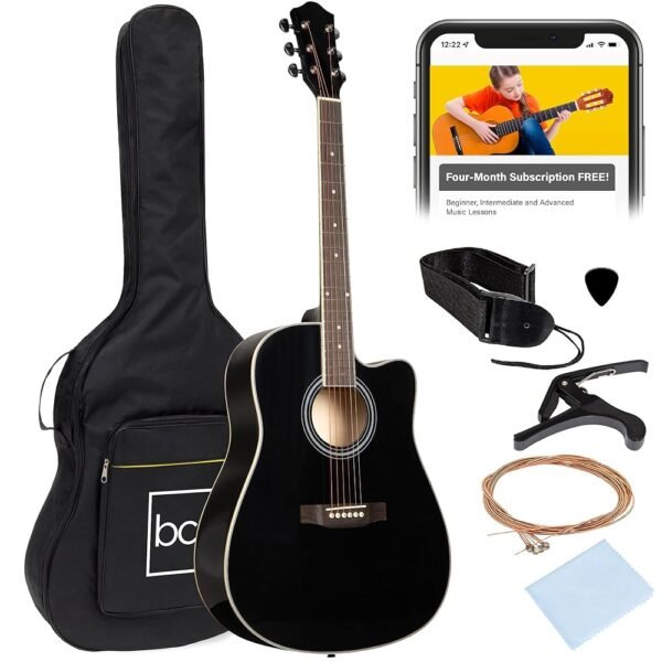 Best Choice Products 41in Beginner Acoustic Guitar Full Size All Wood Cutaway Guitar Starter Set w/Case, Strap, Capo, Strings, Picks - Black Best Choice Products 41in Beginner Acoustic Guitar Full Size All Wood Cutaway Guitar Starter Set w/Case, Strap, Capo, Strings, Picks - Black