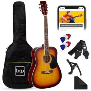 Best Choice Products 41in Full Size Beginner All Wood Acoustic Guitar Starter Set w/Gig Bag, Strap, Capo, Strings, Picks - Sunburst Best Choice Products 41in Full Size Beginner All Wood Acoustic Guitar Starter Set w/Gig Bag, Strap, Capo, Strings, Picks - Sunburst