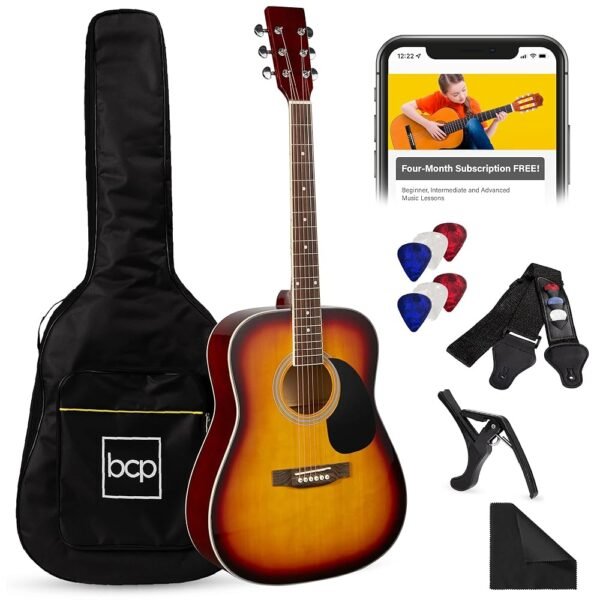 Best Choice Products 41in Full Size Beginner All Wood Acoustic Guitar Starter Set w/Gig Bag, Strap, Capo, Strings, Picks - Sunburst Best Choice Products 41in Full Size Beginner All Wood Acoustic Guitar Starter Set w/Gig Bag, Strap, Capo, Strings, Picks - Sunburst