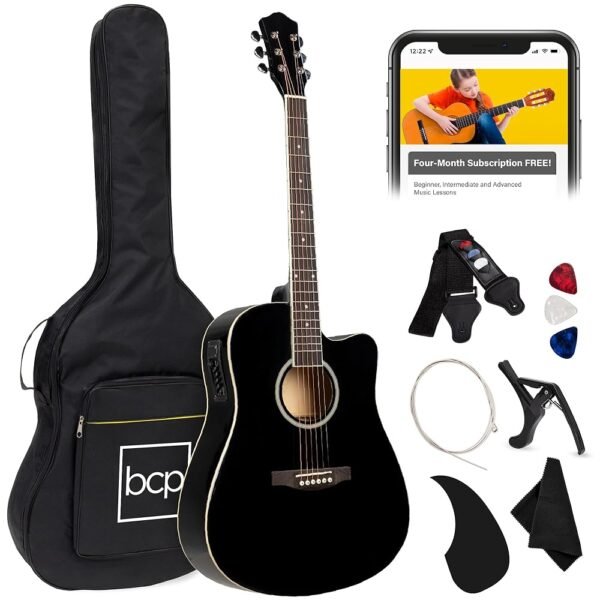 Best Choice Products Beginner Acoustic Electric Guitar Starter Set 41in w/All Wood Cutaway Design, Carrying Case, Strap, Picks, Cable - Black Best Choice Products Beginner Acoustic Electric Guitar Starter Set 41in w/All Wood Cutaway Design, Carrying Case, Strap, Picks, Cable - Black
