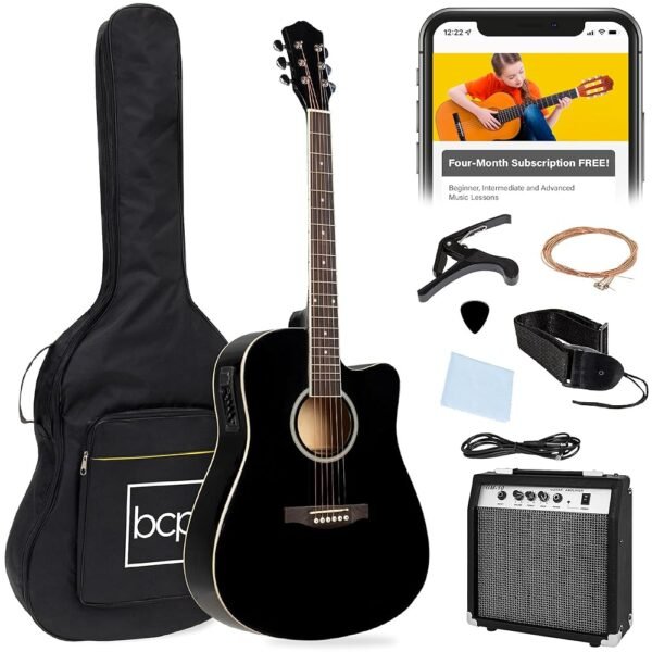 Best Choice Products Beginner Acoustic Electric Guitar Starter Set w/ 41in, All Wood Cutaway Design, Gig Bag, Strap, Picks - Black Best Choice Products Beginner Acoustic Electric Guitar Starter Set w/ 41in, All Wood Cutaway Design, Gig Bag, Strap, Picks - Black