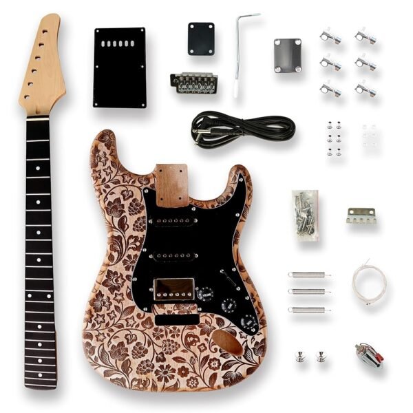 BexGears DIY ST Style Electric Guitar Kits, engraved surface natural color Mahogany Body maple neck & composite ebony fingerboard S-S-H pickup BexGears DIY ST Style Electric Guitar Kits, engraved surface natural color Mahogany Body maple neck & composite ebony fingerboard S-S-H pickup