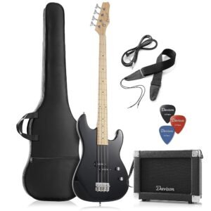 Davison Guitars Full Size Electric Bass Guitar with 15-Watt Amp, Black - 4 String Right Handed Beginner Kit with Gig Bag and Accessories Davison Guitars Full Size Electric Bass Guitar with 15-Watt Amp, Black - 4 String Right Handed Beginner Kit with Gig Bag and Accessories