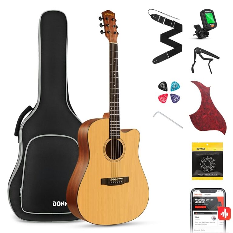 Donner 41” Acoustic Guitar Bundle for Beginners Adults with Online Lesson, 4/4 Full Size Steel Acustica Guitarra with Gig Bag, Tuner, Strap, Strings, Picks, Capos, Cutaway,...