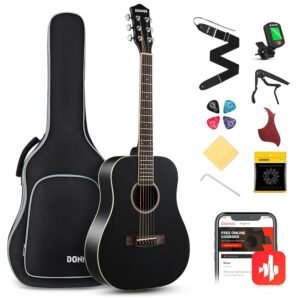 Donner Acoustic Guitar for Beginner Adult 36'' Dreadnought 3/4 Size Black Guitar Bundle Package Kit Travel, Spruce Wood With Gig Bag Capo Tuner Strap String Guitar Picks... Donner Acoustic Guitar for Beginner Adult 36'' Dreadnought 3/4 Size Black Guitar Bundle Package Kit Travel, Spruce Wood With Gig Bag Capo Tuner Strap String Guitar Picks...