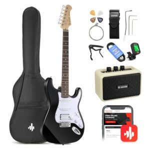 Donner DST-100B 39 Inch Electric Guitar Beginner Kit Solid Body Full Size Black HSS for Starter, with Amplifier, Bag, Digital Tuner, Capo, Strap, String,Cable, Picks Donner DST-100B 39 Inch Electric Guitar Beginner Kit Solid Body Full Size Black HSS for Starter, with Amplifier, Bag, Digital Tuner, Capo, Strap, String,Cable, Picks