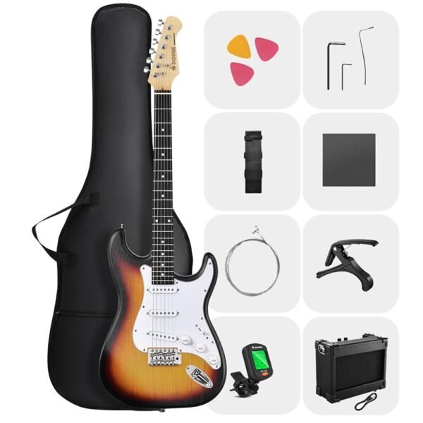 DONNER DST-80 Electric Guitar 39” Beginner Electric Guitar Kit with Amp, Classic SSS Pickup Complete with Gig Bag, Tuner, Capo, Strap, Picks, and Free Online Lessons