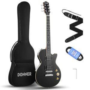 Donner Electric Guitar LP Solid Body, Full-Size 39 Inch Electric Guitar Beginner Kit Black with Bag, Cable, Strap, DLP-124B Donner Electric Guitar LP Solid Body, Full-Size 39 Inch Electric Guitar Beginner Kit Black with Bag, Cable, Strap, DLP-124B