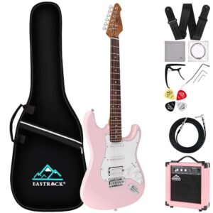 EASTROCK 39 inch Full-Size Electric Guitar Kit for Beginner Starter with 10w Amp, Bag, Capo, Shoulder Strap, String, Cable, Picks. (39" Right Handed, Pink) EASTROCK 39 inch Full-Size Electric Guitar Kit for Beginner Starter with 10w Amp, Bag, Capo, Shoulder Strap, String, Cable, Picks. (39" Right Handed, Pink)