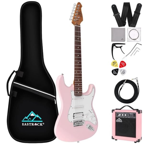 EASTROCK 39 inch Full-Size Electric Guitar Kit for Beginner Starter with 10w Amp, Bag, Capo, Shoulder Strap, String, Cable, Picks. (39" Right Handed, Pink) EASTROCK 39 inch Full-Size Electric Guitar Kit for Beginner Starter with 10w Amp, Bag, Capo, Shoulder Strap, String, Cable, Picks. (39" Right Handed, Pink)