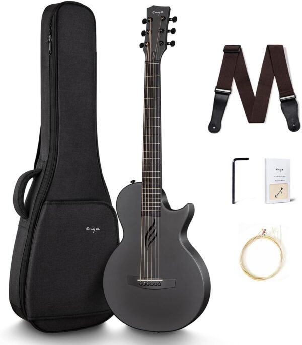 Enya Nova Go Carbon Fiber Travel Acoustic Guitar | 1/2 Size Lightweight Moisture-Proof Guitara | Adult & Beginner Portable Guitar with Gig Bag & Accessories (Black) Enya Nova Go Carbon Fiber Travel Acoustic Guitar | 1/2 Size Lightweight Moisture-Proof Guitara | Adult & Beginner Portable Guitar with Gig Bag & Accessories (Black)