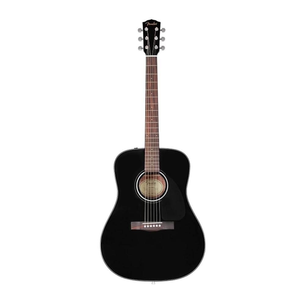 Fender Acoustic Guitar, with 2-Year Warranty, CD-60 Dreadnought V3 Classic Design with Rounded Walnut Fingerboard and Alloy Steel Strings, Glossed Black Finish, Spruce Top,...
