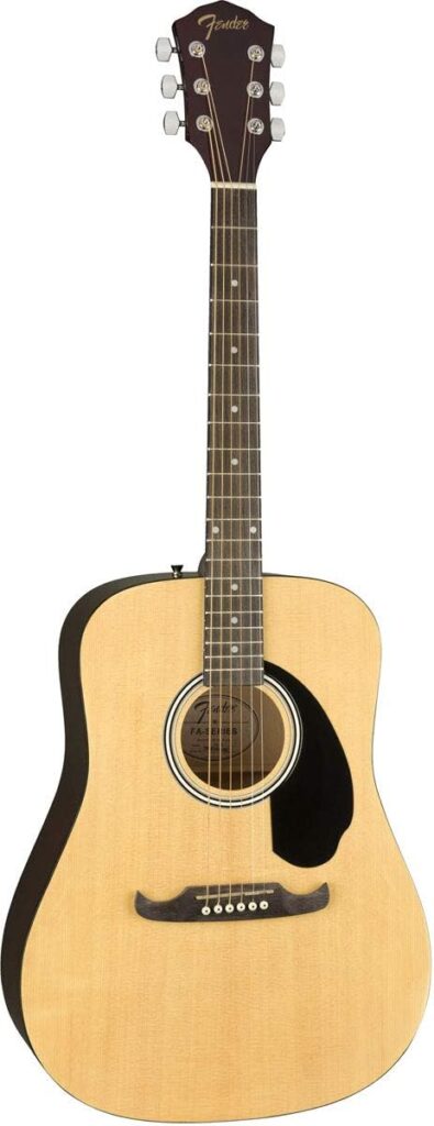 Fender Acoustic Guitar with Guitar Bag, with 2-Year Warranty, FA-125 Dreadnought with Alloy Steel Strings, Glossed Natural Finish, Basswood Construction