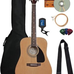 Fender Dreadnought Acoustic Guitar - Natural Bundle with Fender Play Online Lessons, Gig Bag, Tuner, Strings, Strap, Picks, and Austin Bazaar Instructional DVD Fender Dreadnought Acoustic Guitar - Natural Bundle with Fender Play Online Lessons, Gig Bag, Tuner, Strings, Strap, Picks, and Austin Bazaar Instructional DVD