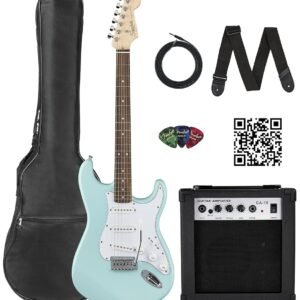 Fender Squier Stratocaster Electric Guitar - Daphne Blue Bundle with Amplifier, Gig Bag, Cable, Strap, Picks, and Austin Bazaar Instructional Video Fender Squier Stratocaster Electric Guitar - Daphne Blue Bundle with Amplifier, Gig Bag, Cable, Strap, Picks, and Austin Bazaar Instructional Video