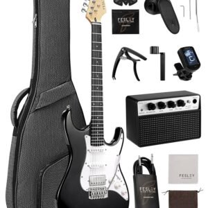 Fesley 39 Inch Electric Guitar: Beginner Electric Guitar Kit with HSS Pickup, Full Size Solid Body Guitar Starter Set with Amplifier, Bag, Strap, String, Cable, Picks, FST100,... Fesley 39 Inch Electric Guitar: Beginner Electric Guitar Kit with HSS Pickup, Full Size Solid Body Guitar Starter Set with Amplifier, Bag, Strap, String, Cable, Picks, FST100,...