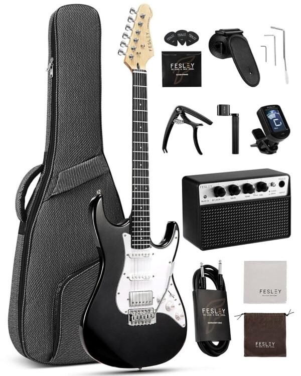 Fesley 39 Inch Electric Guitar: Beginner Electric Guitar Kit with HSS Pickup, Full Size Solid Body Guitar Starter Set with Amplifier, Bag, Strap, String, Cable, Picks, FST100,... Fesley 39 Inch Electric Guitar: Beginner Electric Guitar Kit with HSS Pickup, Full Size Solid Body Guitar Starter Set with Amplifier, Bag, Strap, String, Cable, Picks, FST100,...