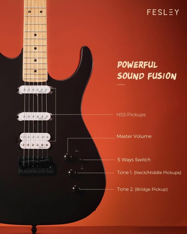 Fesley Electric Guitar Review Best Solid Body HSS Beginner Kit Morandi Black Fesley Electric Guitar Review Best Solid Body HSS Beginner Kit Morandi Black