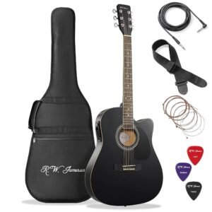Full Size Thinline Acoustic Electric Guitar with Free Gig Bag Case & Picks Black Right Handed Full Size Thinline Acoustic Electric Guitar with Free Gig Bag Case & Picks Black Right Handed
