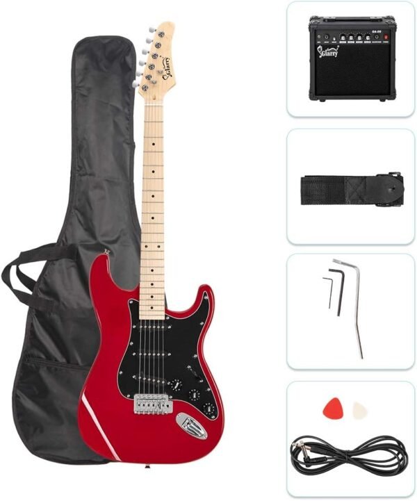 GLARRY 39" Full Size Electric Guitar for Music Lover Beginner with 20W Amp and Accessories Pack Guitar Bag (Red) GLARRY 39" Full Size Electric Guitar for Music Lover Beginner with 20W Amp and Accessories Pack Guitar Bag (Red)