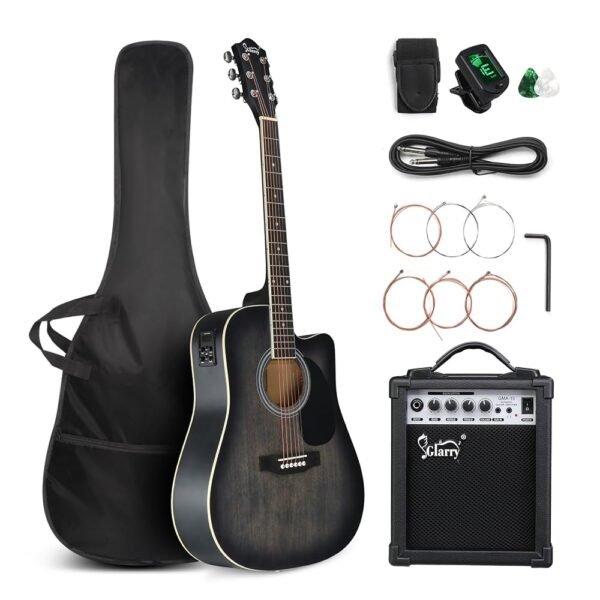 GLARRY Full Size 6 Strings Acoustic Electric Guitar Beginner Kit w/ 15W Amp, Cutaway 41 Inch Electric Acoustic Guitar w/Inbuilt Tuner, Bag, Strap, Picks, Strings, Basswood... GLARRY Full Size 6 Strings Acoustic Electric Guitar Beginner Kit w/ 15W Amp, Cutaway 41 Inch Electric Acoustic Guitar w/Inbuilt Tuner, Bag, Strap, Picks, Strings, Basswood...