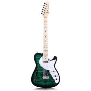 Grote Electric Guitar Semi-Hollow Body Single F-Hole Printed Tele Style Guitar Full-Size Basswood with Canadian Maple neck Chrome Hardware (Green) Grote Electric Guitar Semi-Hollow Body Single F-Hole Printed Tele Style Guitar Full-Size Basswood with Canadian Maple neck Chrome Hardware (Green)