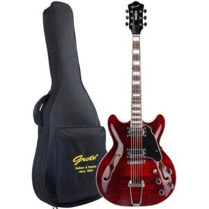 GROTE Jazz Electric Guitar Semi-Hollow Body Trapeze Tailpiece Bridge Guitar Gig Bag (RED) GROTE Jazz Electric Guitar Semi-Hollow Body Trapeze Tailpiece Bridge Guitar Gig Bag (RED)