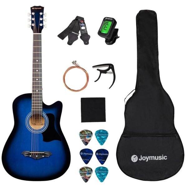 Joymusic 38 inch blueburst beginner acoustic guitar kit,bundle with a strap with picks holder,digital tuner, set strings, capo,cleaning cloth,6 picks,gig bag.(JG-38C,BLS) Joymusic 38 inch blueburst beginner acoustic guitar kit,bundle with a strap with picks holder,digital tuner, set strings, capo,cleaning cloth,6 picks,gig bag.(JG-38C,BLS)
