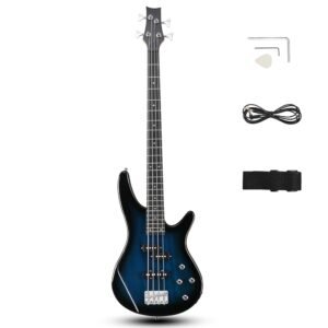 Ktaxon 4 String Electric Bass Guitar, Full Size Standard Right Handed Rosewood Fingerboard Beginner Kit with Cable Wrench Tool (Lake Blue) Ktaxon 4 String Electric Bass Guitar, Full Size Standard Right Handed Rosewood Fingerboard Beginner Kit with Cable Wrench Tool (Lake Blue)