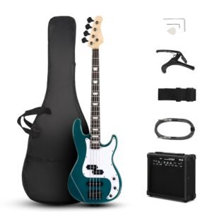 Ktaxon 4 String Electric Bass Guitar, PB-Style Full Size Standard Right Handed Beginner Kit with 20W AMP, Gig Bag, Strap, Upgrade Cable, Guitar Capo for Youths & Adults (Lake Blue) Ktaxon 4 String Electric Bass Guitar, PB-Style Full Size Standard Right Handed Beginner Kit with 20W AMP, Gig Bag, Strap, Upgrade Cable, Guitar Capo for Youths & Adults (Lake Blue)