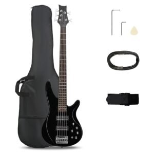 Ktaxon 5 String Electric Bass Guitar, Full Size Standard Right Handed Rosewood Fretboard Bass Kit with Gig Bag Strap Cable Wrench Tool (Upgraded Black) Ktaxon 5 String Electric Bass Guitar, Full Size Standard Right Handed Rosewood Fretboard Bass Kit with Gig Bag Strap Cable Wrench Tool (Upgraded Black)