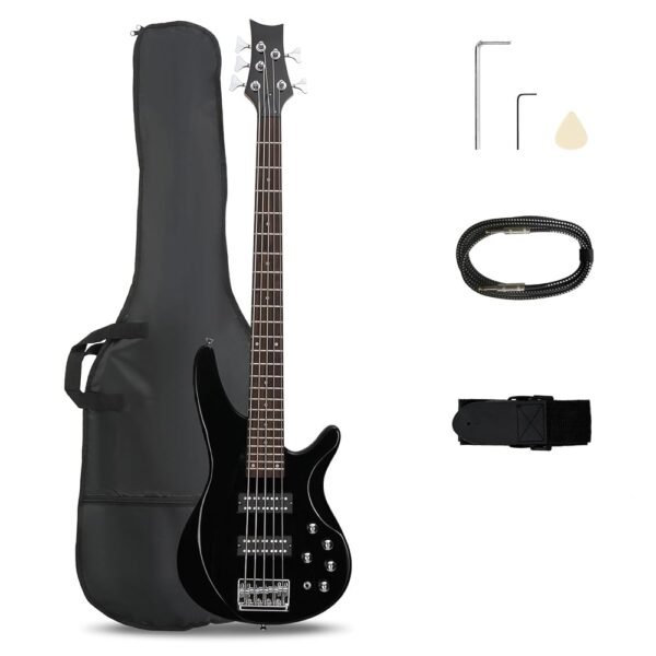 Ktaxon 5 String Electric Bass Guitar, Full Size Standard Right Handed Rosewood Fretboard Bass Kit with Gig Bag Strap Cable Wrench Tool (Upgraded Black) Ktaxon 5 String Electric Bass Guitar, Full Size Standard Right Handed Rosewood Fretboard Bass Kit with Gig Bag Strap Cable Wrench Tool (Upgraded Black)