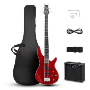 Ktaxon Electric Bass Guitar 4 String Bass Guitar with 20 Watt Amplifier, PJ Type Pickup, Naturally air-dried Maple Neck, Rosewood Fretboard, Basswood Body(Red) Ktaxon Electric Bass Guitar 4 String Bass Guitar with 20 Watt Amplifier, PJ Type Pickup, Naturally air-dried Maple Neck, Rosewood Fretboard, Basswood Body(Red)
