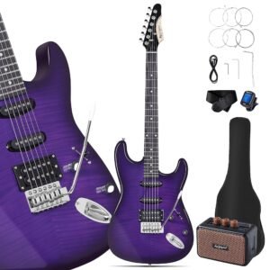Leo Jaymz 39" Full Size ST Style Electric Guitar Starter Kit with SSH Pickup, 5W Portable Amp, Tuner, Gig Bag, Strap & Accessories (Violet Flame) Leo Jaymz 39" Full Size ST Style Electric Guitar Starter Kit with SSH Pickup, 5W Portable Amp, Tuner, Gig Bag, Strap & Accessories (Violet Flame)